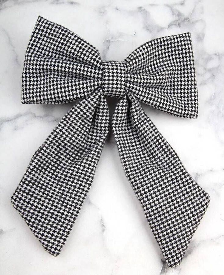 Susu Design Luxe Ribbon Hair Clip Damesmode Stijlvolle haarelastiekjes Zwart en wit Houndstooth patroon