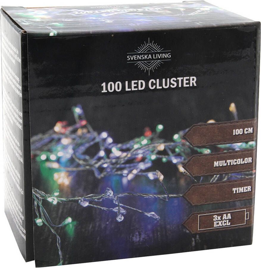 Svenska Living Draadverlichting lichtsnoer met 100 lampjes gekleurd op batterij 100 cm Lichtdraden lichtsnoeren kerstverlichting