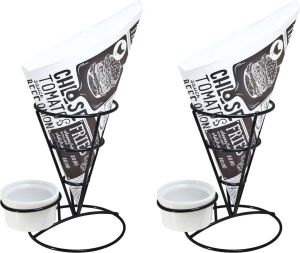 Svenska Living Frietzakhouders 4x met 60x frietzakjes RVS keramiek 9 x 17 cm Serveerschalen