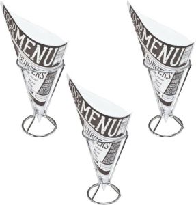 Svenska Living Frietzakhouders 6x met 40x frietzakjes RVS papier 9 X 16 cm Serveerschalen