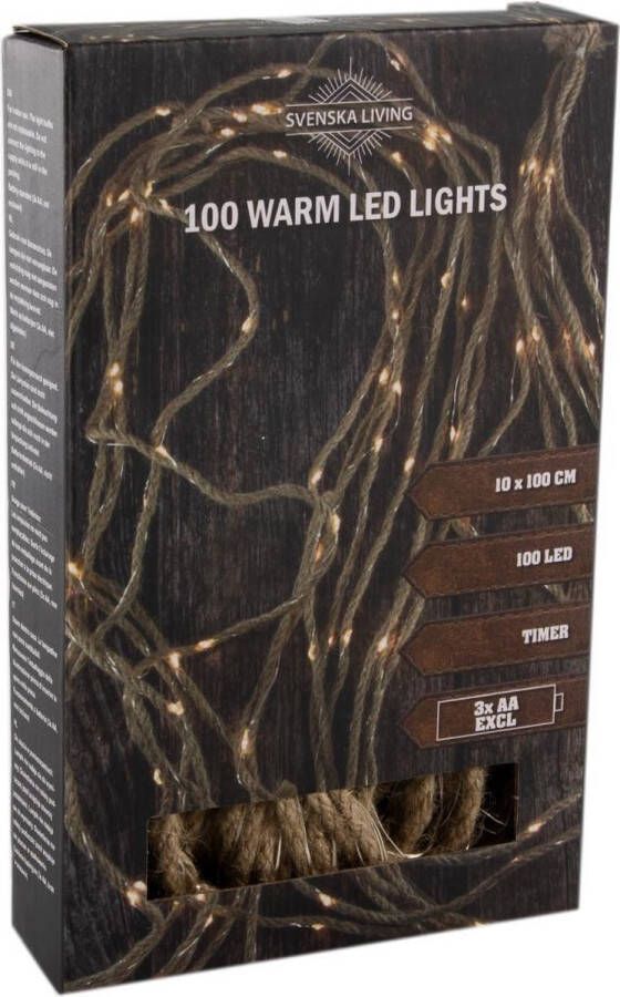 Svenska Living Touwverlichting cascade lichtsnoer op batterijen met 100 lampjes warm wit met timer Lichtsnoeren