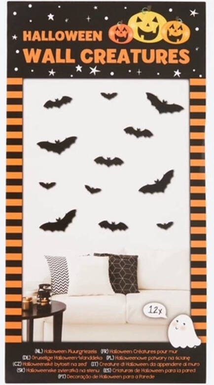 SVH Business vleermuis muurstickers halloween 12 stuks vleermuizen geen lijm herbruikbaar zelfklevend raamstickers