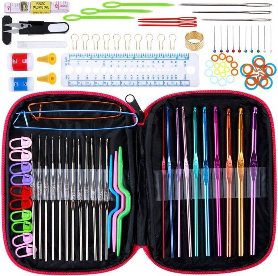 SVH Company Haaknaalden Set 100-delige Crochet Haaknaaldenset met Etui – Haakset met Ergonomische Aluminium Haaknaalden – met Opbergetui