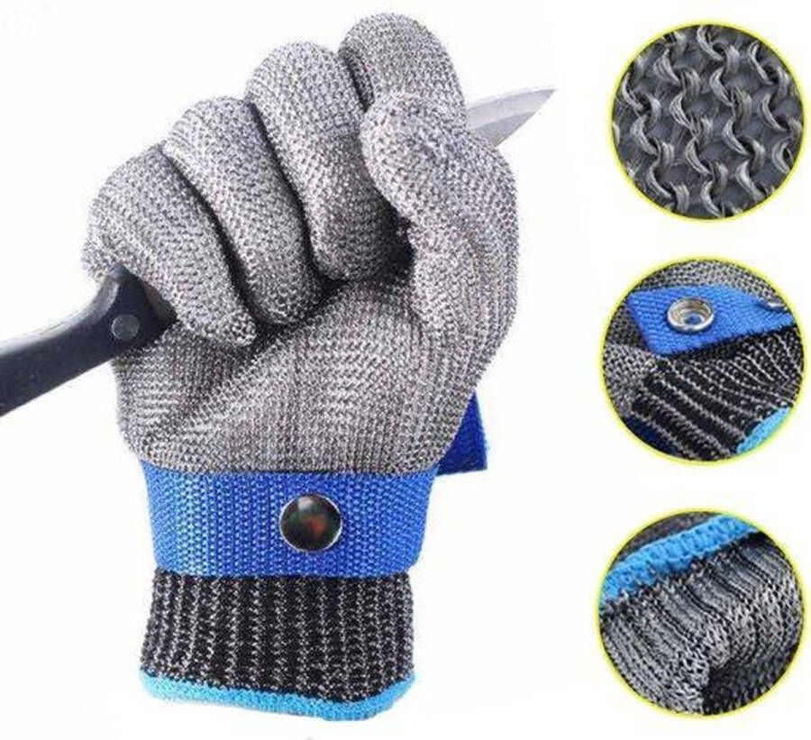SVH Company Oesterhandschoen met Binnen Handschoen en GRATIS oestermes Snijwerend Geschikt voor Oester Vis Vlees 100% RVS Maat XXXL