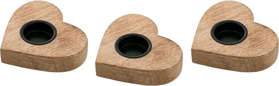 SVJ Home Decorations Svj Windlicht 11x12x3 Cm Hout Naturel Set Van 3