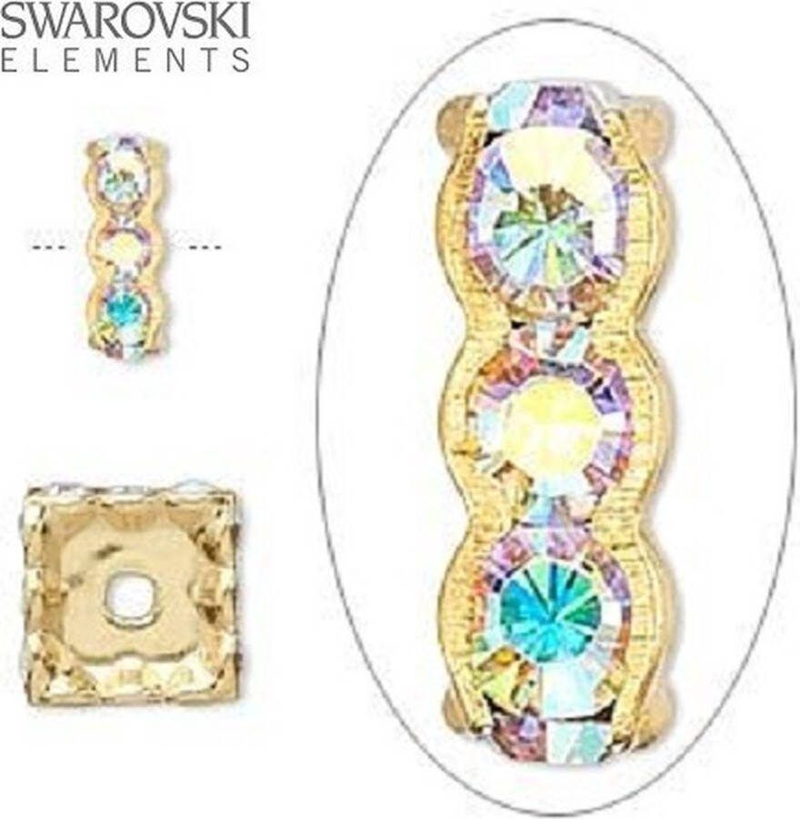 Swarovski Elements 12 stuks strass squaredelle kralen 6x6mm goud met crystal AB