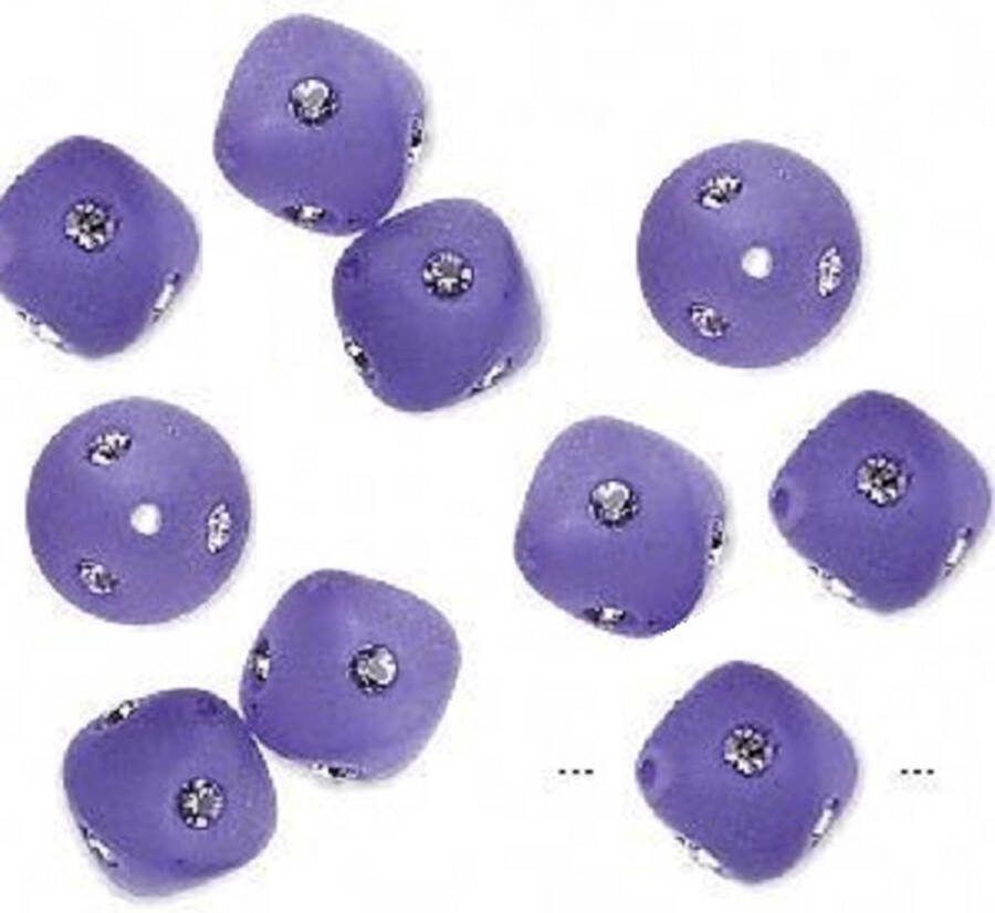 Swarovski Frosted paarse resin kralen bicones 10mm met Tanzanite chatons. Per 20 stuks