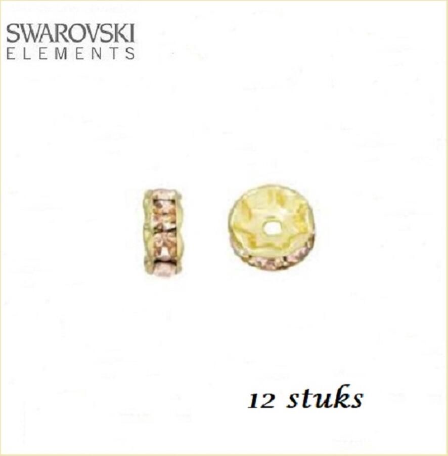 Swarovski Elements 12 stuks strass rondelle spacer kralen 6mm goud met crystal golden shadow chatons