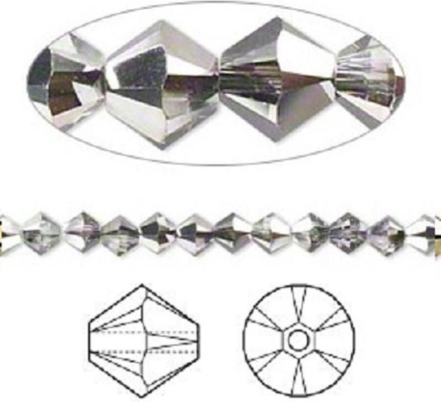 Swarovski Elements 48 stuks Xilion Bicone kralen (5328) 4mm crystal silver night