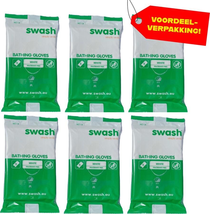 Swash 6x Washandjes Parfumvrij 5-pack Voordeelverpakking!