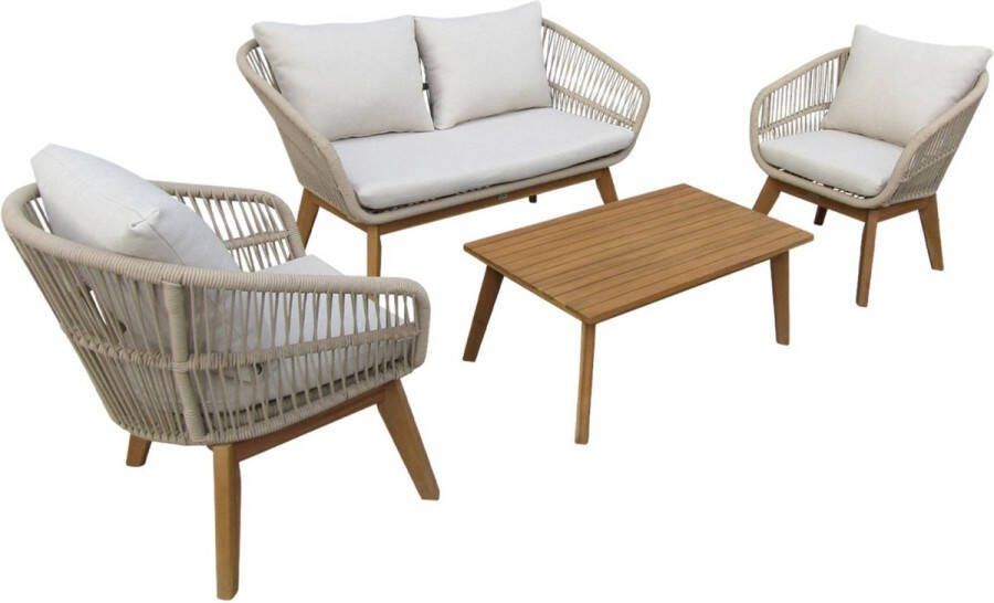 Sweeek 4-zits tuinmeubelset rosario van gevlochten touw hout en aluminium