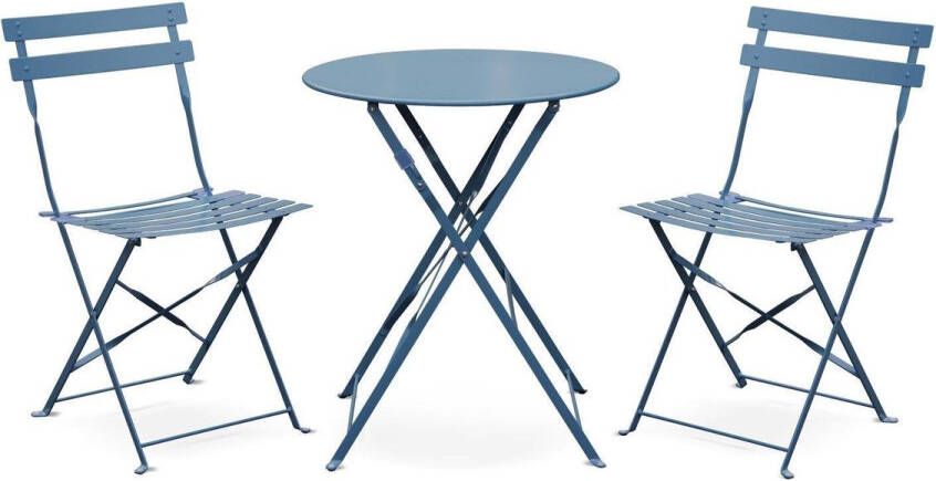 Alice's Garden EMILIA bistroset 2 inklapbare stoelen en een ronde tafel van gepoedercoat staal met matte afwerking – blauwgrijs