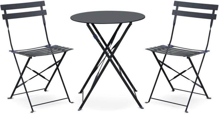 Alice's Garden EMILIA bistroset 2 inklapbare stoelen en een ronde tafel van gepoedercoat staal met matte afwerking – antraciet