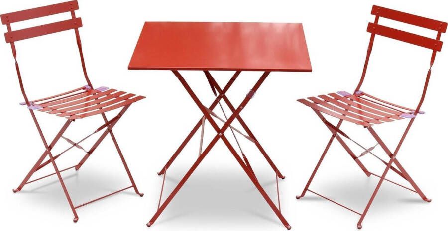 Alice's Garden Emilia Bistroset 2 inklapbare stoelen en een vierkante tafel 70x70 van gepoedercoat staal – Terra Cotta
