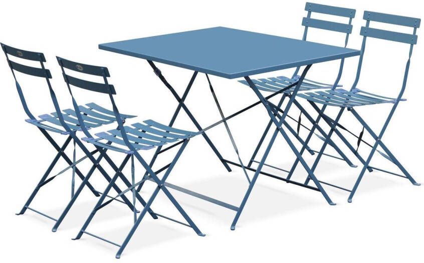 Alice's Garden Emilia Bistro set van rechthoekige tafel en 4 inklapbare stoelen Staal met poedercoating Mat – Blauwgrijs