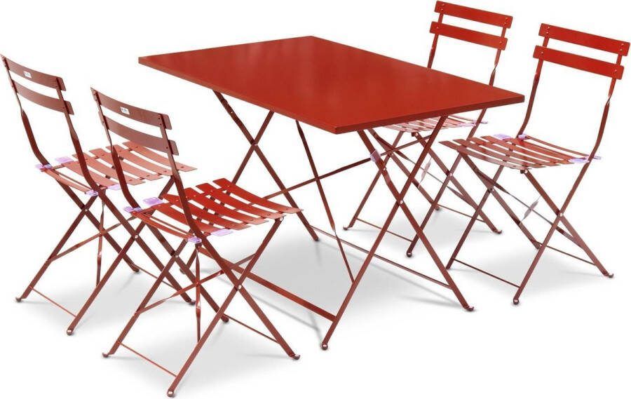 Alice's Garden Emilia Bistro set van rechthoekige tafel en 4 inklapbare stoelen Staal met poedercoating Mat Terra Cotta
