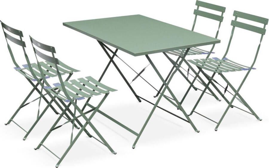 Alice's Garden Emilia Bistro set van rechthoekige tafel en 4 inklapbare stoelen Staal met poedercoating Mat – Groengrijs