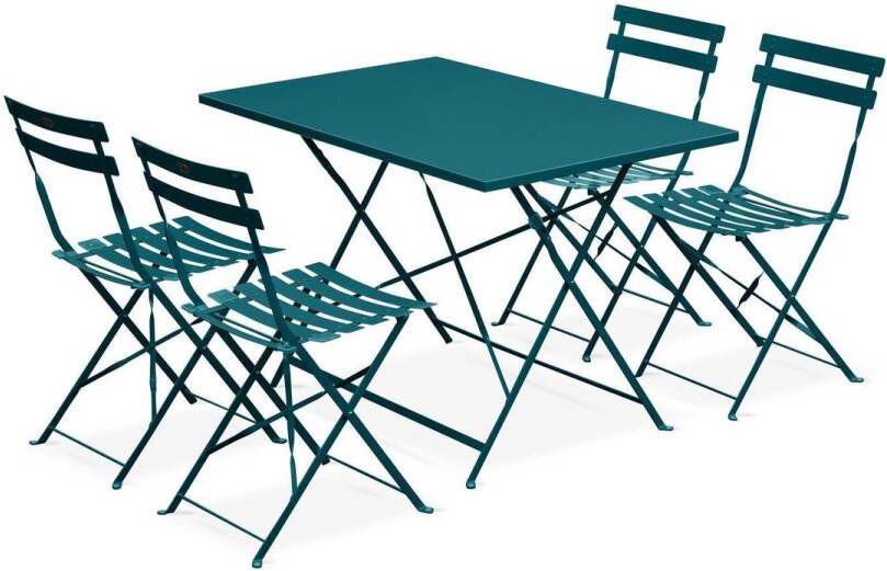 Alice's Garden Emilia Bistro set van rechthoekige tafel en 4 inklapbare stoelen Staal met poedercoating Mat -Donker Turquoise