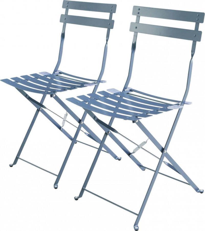 Alice's Garden Set van 2 opvouwbare bistrostoelen EMILIA gepoedercoat staal met matte afwerking blauwgrijs