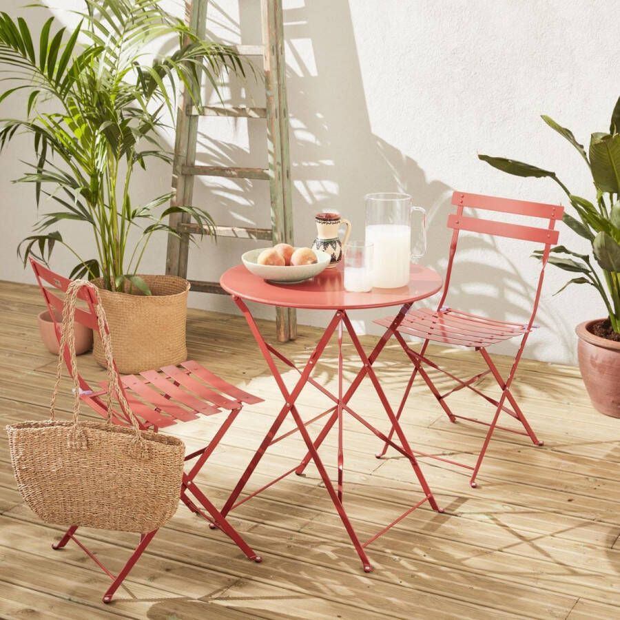 Alice's Garden Emilia Ronde inklapbare bistrotafel Ø60cm van gepoedercoat staal – Terra Cotta