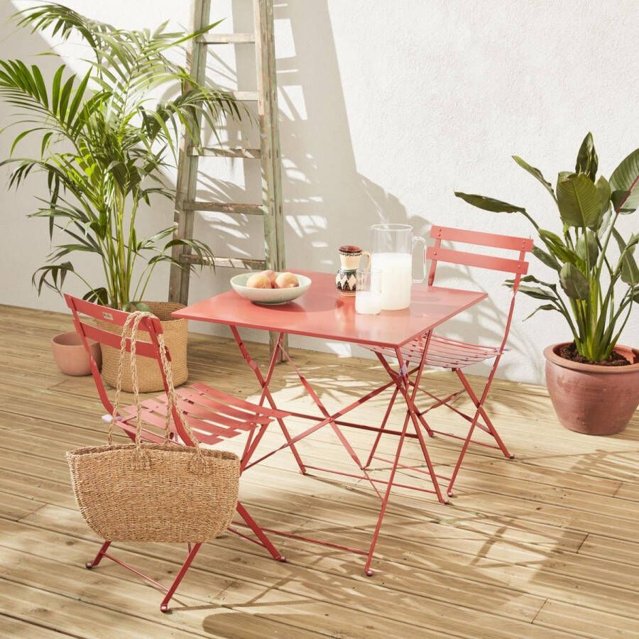 Alice's Garden Emilia Tuintafel bistrot opvouwbaar Vierkante tafel 70x70cm van staal met thermolak Terra Cotta