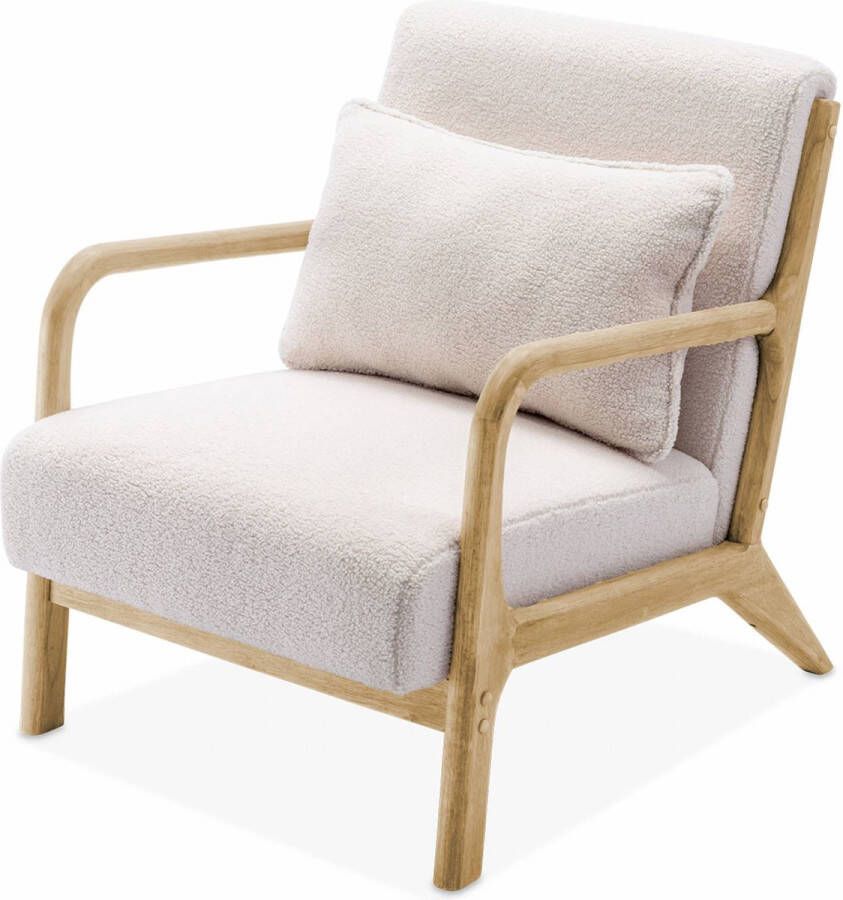 Sweeek Scadinavische fauteuil van hout en bouclé stof Lorens