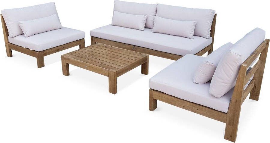 Alice's Garden Loungeset BAHIA XXL 5 tot 7 plaatsen Geborsteld hout Comfortabel Beige