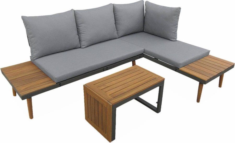 Sweeek Modulaire woonkamer sao paulo aluminium en acacia 4 zitplaatsen 140 x 68 x 65cm
