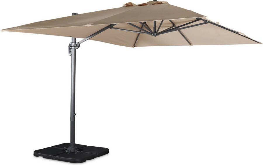 Sweeek Rechthoekige parasol 3x4 m wimereux 360° draaibaar + verzwaarde platen 50x50cm