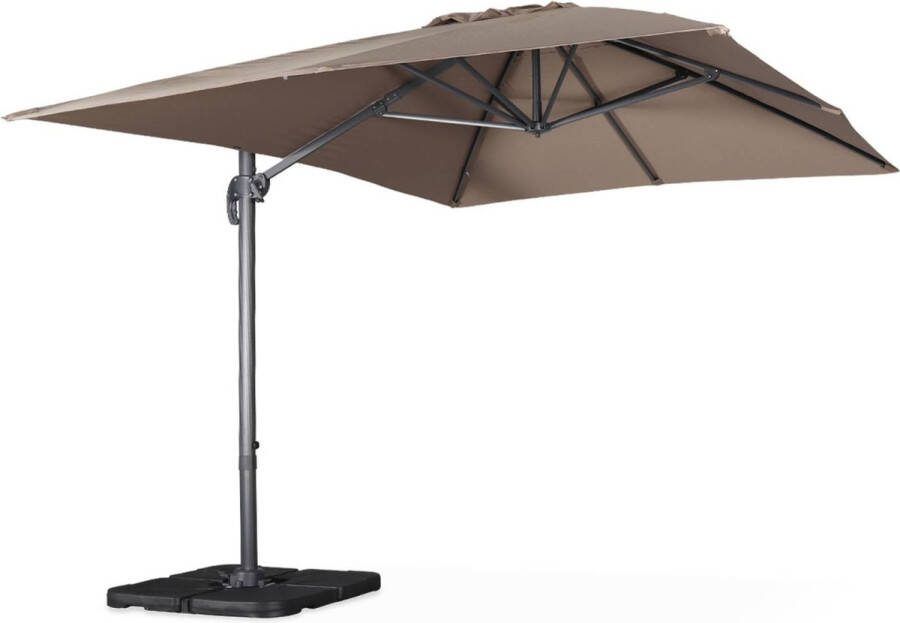 Sweeek Rechthoekige parasol 3x4 m wimereux 360° draaibaar + verzwaarde platen 50x50cm