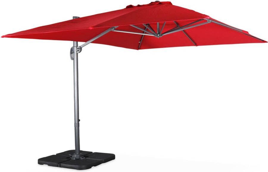 Sweeek Rechthoekige parasol 3x4 m wimereux 360° draaibaar + verzwaarde platen 50x50cm