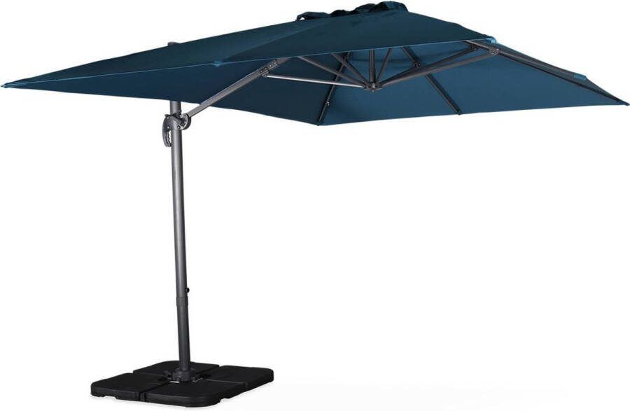 Sweeek Rechthoekige parasol 3x4 m wimereux 360° draaibaar + verzwaarde platen 50x50cm