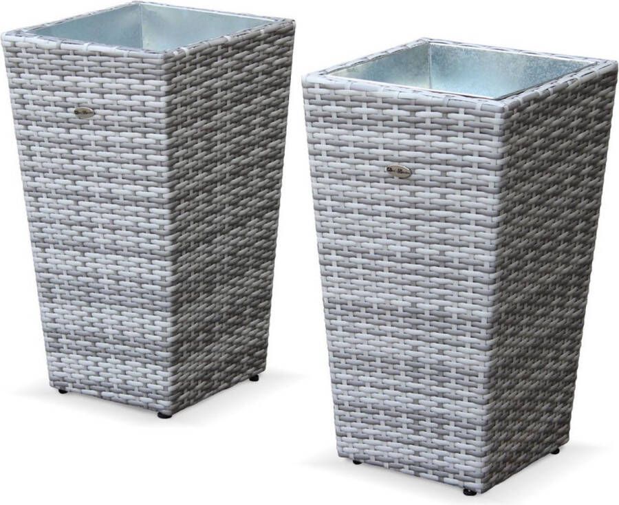 Alice's Garden 2x Bloempot Prato wicker 20cm diep 33x33x59.5cm Tinten grijs