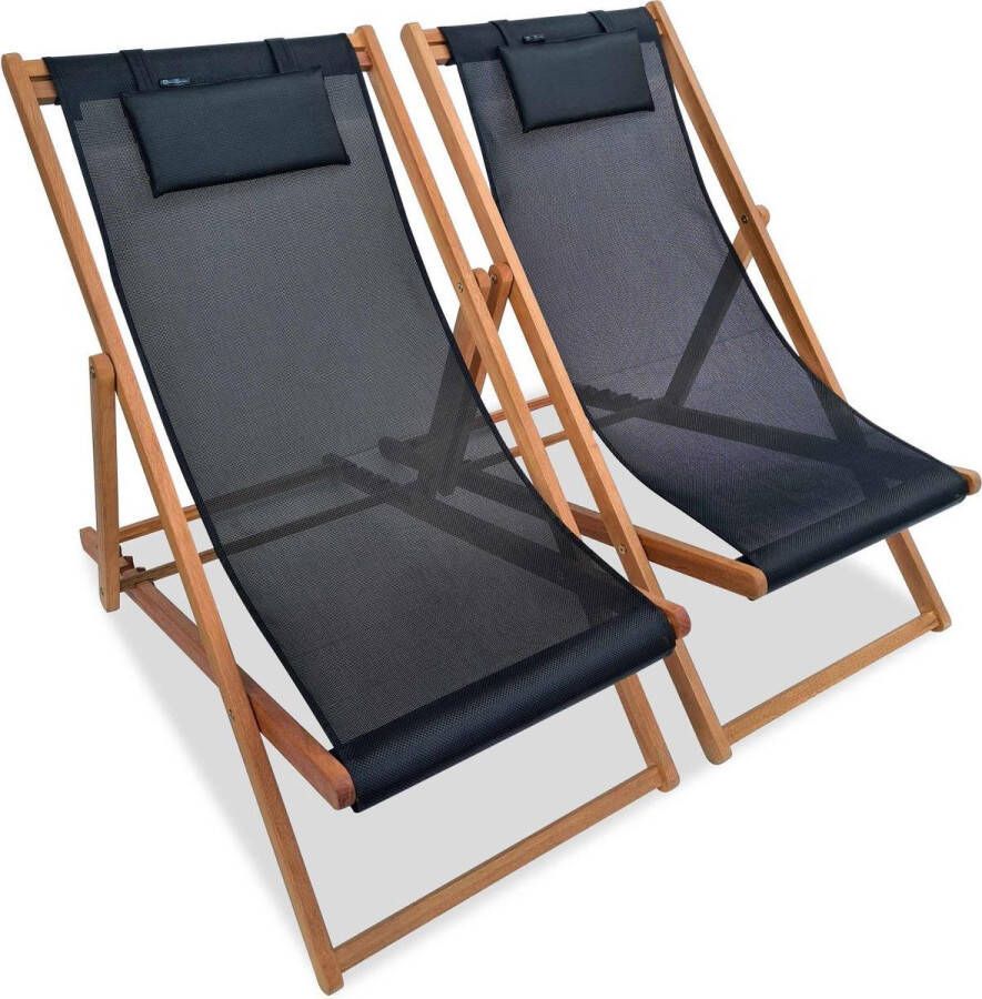 Alice's Garden Set van twee eucalyptus en textileen ligstoelen