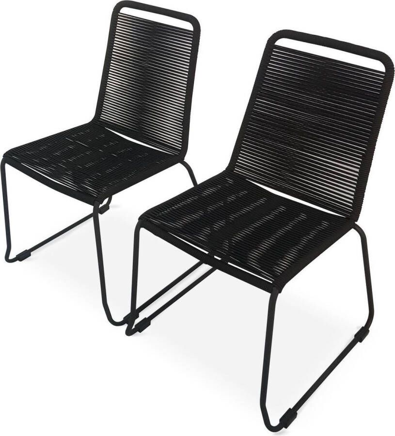 Alice's Garden Set van 2 tuinstoelen van touw BRASILIA zwart stapelbaar buiten