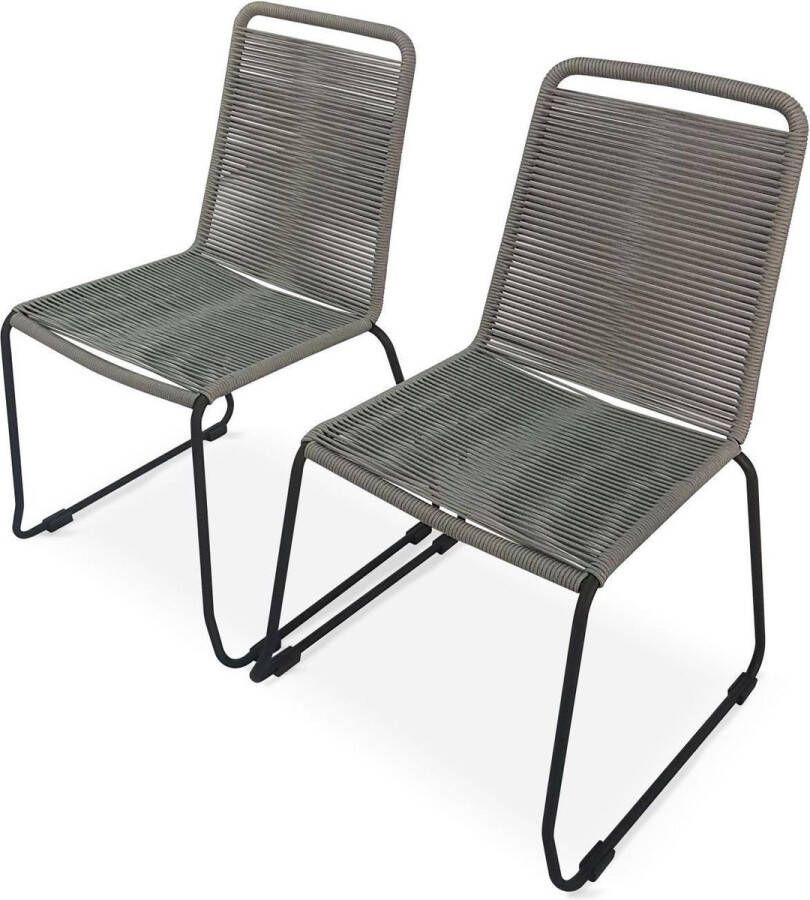 Alice's Garden Set van 2 tuinstoelen van touw BRASILIA lichtgrijs stapelbaar buiten
