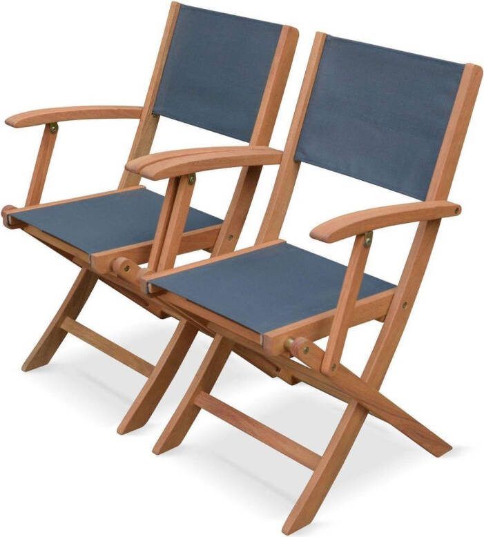 Alice's Garden Tuinstoel Almeria set van 2 Eucaluptus Inklapbaar met armleuning – antraciet