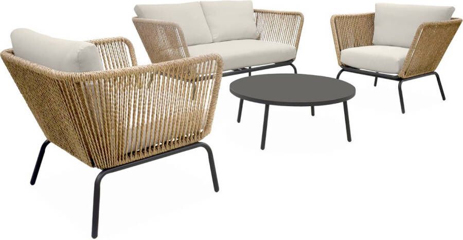 Sweeek Tuinmeubelset singapore wicker effect 4 zitplaatsen verwijderbare kussens