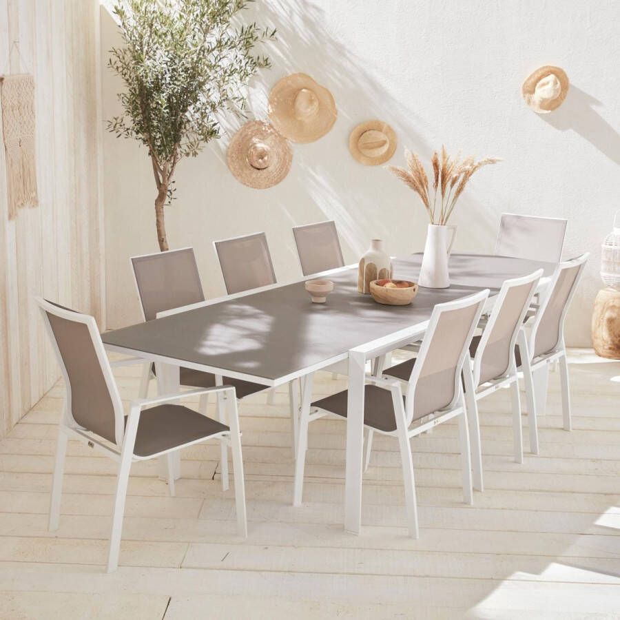 Alice's Garden Tuinset WASHINGTON 8 stoelen Tuintafel met verlengstuk 200 300cm Taupe
