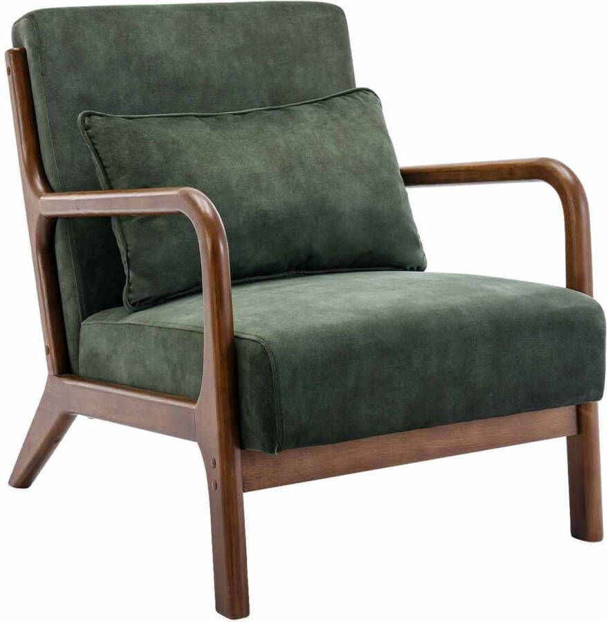 Sweeek Scandinavische fauteuil in velours en licht walnoot gebeitst