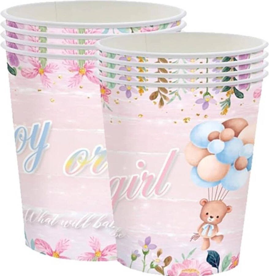 Sweet-One 16 Boy or Girl genderreveal bekertjes met beertjes genderreveal babyshower geboorte zwanger beker beer decoratie feest