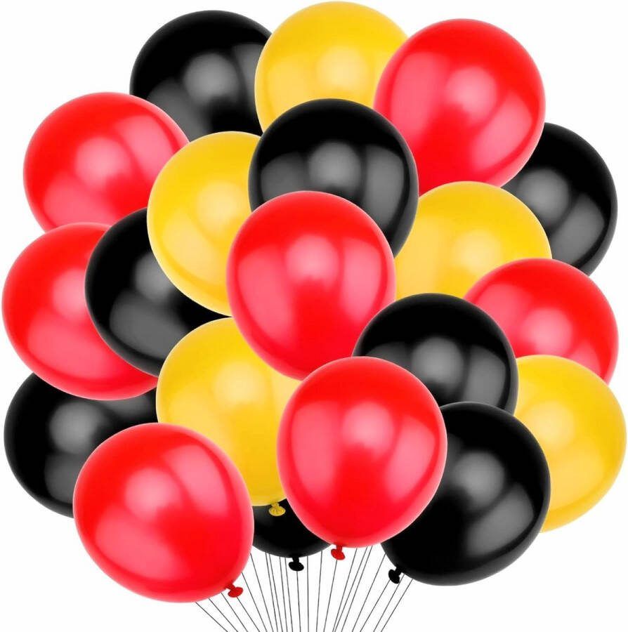 Sweet-One 30 Ballonnen rood geel en zwart belgie ballon voetbal decoratie versiering rode duivels sport vlag EK WK olympische spelen