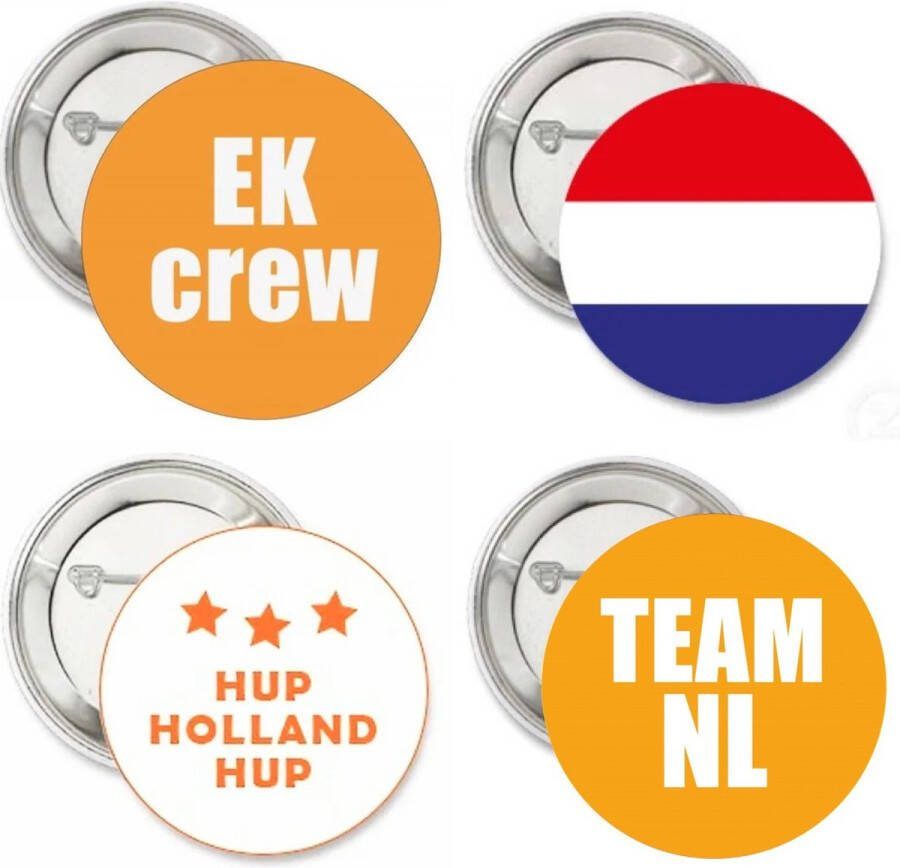 Sweet-One EK button set 4-delig Hup Holland Hup EK WK voetbal button sport Nederlands elftal Nederland