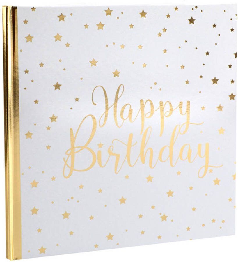 Sweet-One Gastenboek fotoalbum Happy Birthday White and Gold verjaardag gastenboek happy birthday goud VIP 21 16 100