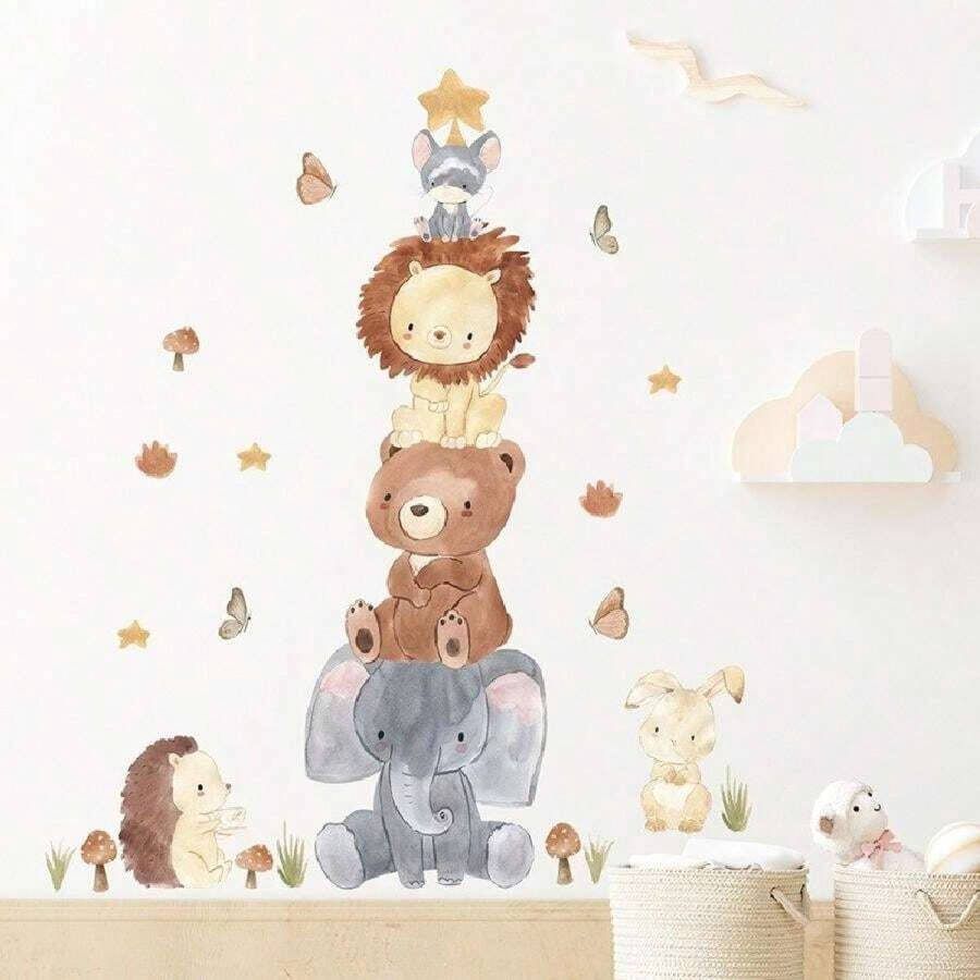 Sweet-One Grote muur- of deur stickerset Baby Jungle Animals kinderkamer jungle dieren sticker decoratie kraamcadeau