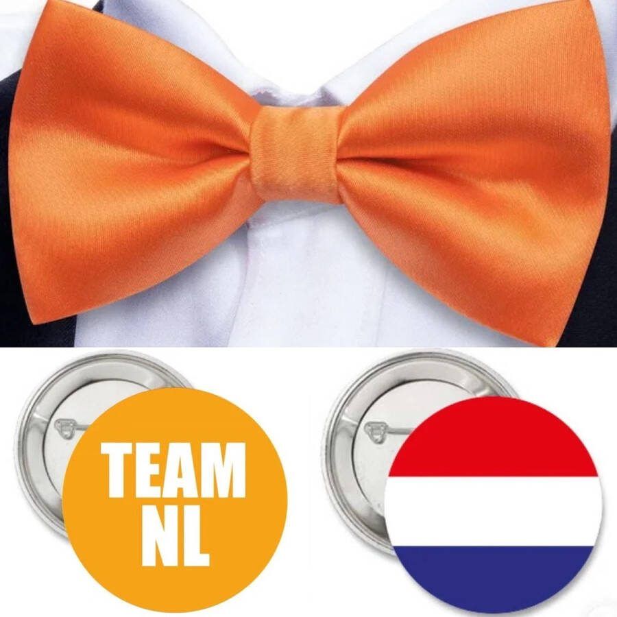Sweet-One Oranje set Team NL met vlinderdas en 2 buttons EK voetbal oranje nederland vlinderdas button WK