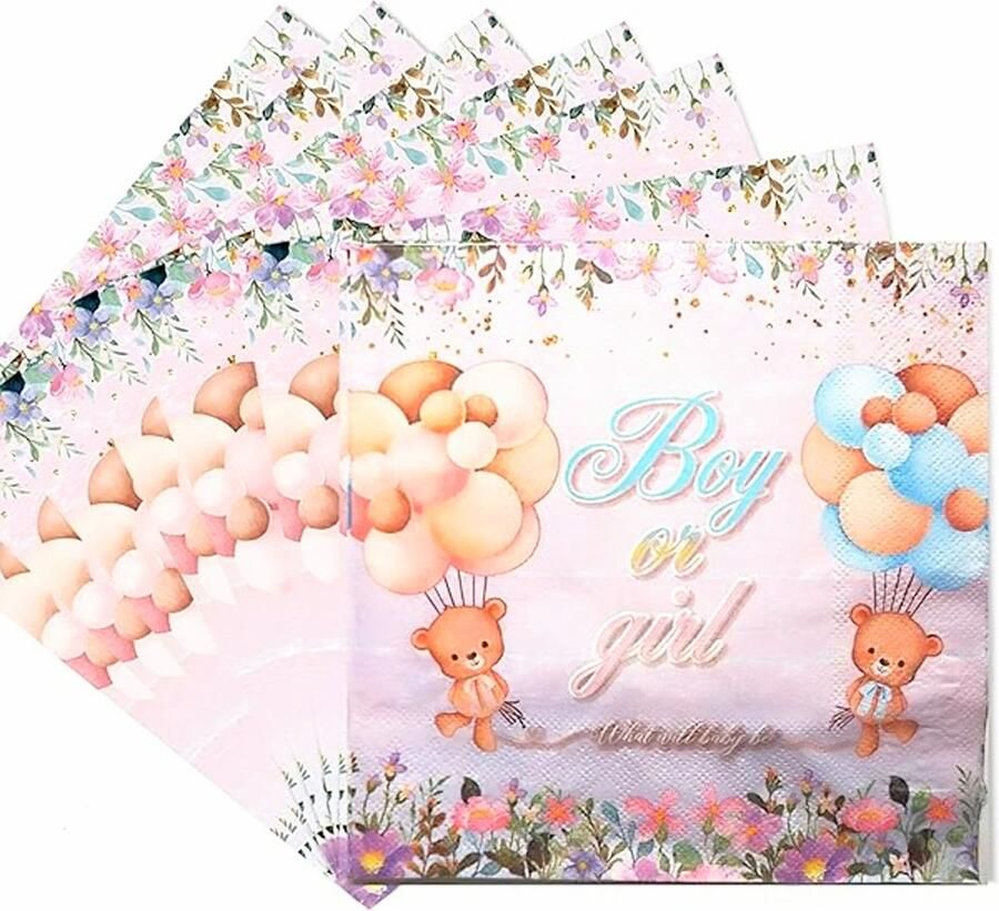 Sweet-One 20 Boy or Girl genderreveal servetten met beertjes servet beer genderreveal babyshower geboorte zwanger