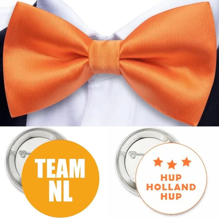 Sweet-One Oranje set Hup Holland met vlinderdas en 2 buttons voetbal EK oranje vlinderdas button supperter sport Nederland Holland