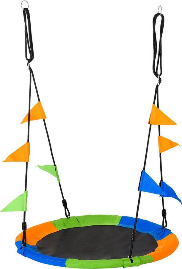Sweiko Ø100 cm Nestschommel Bordschommel Kinderschommel Tuinschommel Tot 80 kg Buiten Belastbaar voor 3+ jaar Metaal+Polyester Blauw+Groen+Oranje