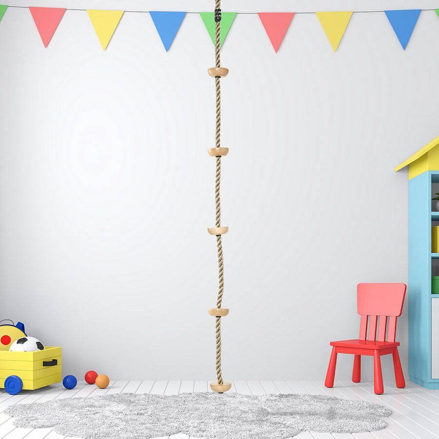 Sweiko 2 M Kinderklimtouw klimschommel Klimtouw voor Kinderen Boomklimmen Gemaakt van Hout met Treden voor 3-14 Jaar Buiten